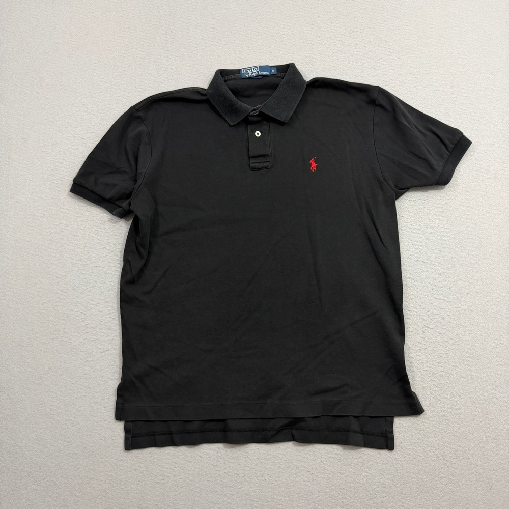 Polo Ralph Lauren Shirt Mens Small Black Red Pony Logo Short Sleeve Pique Cotton